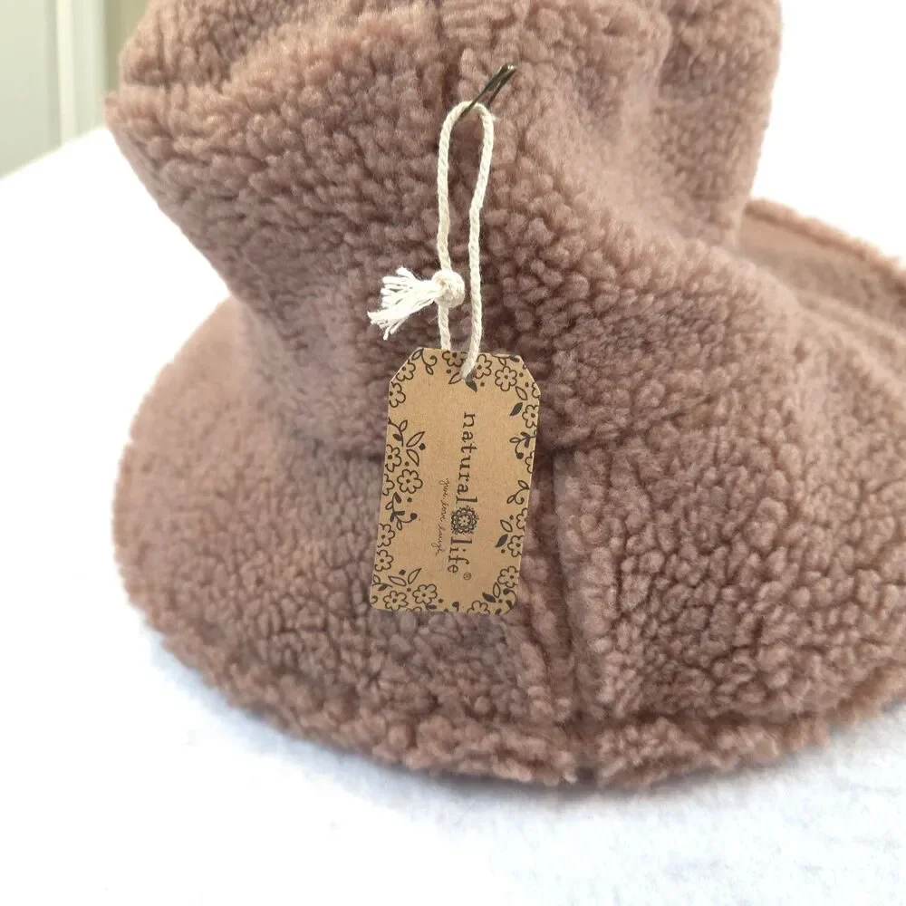 Natural Life Teddy Bucket Hat Pink Fuzzy Fleece Boho Earthy Cozy Lounge